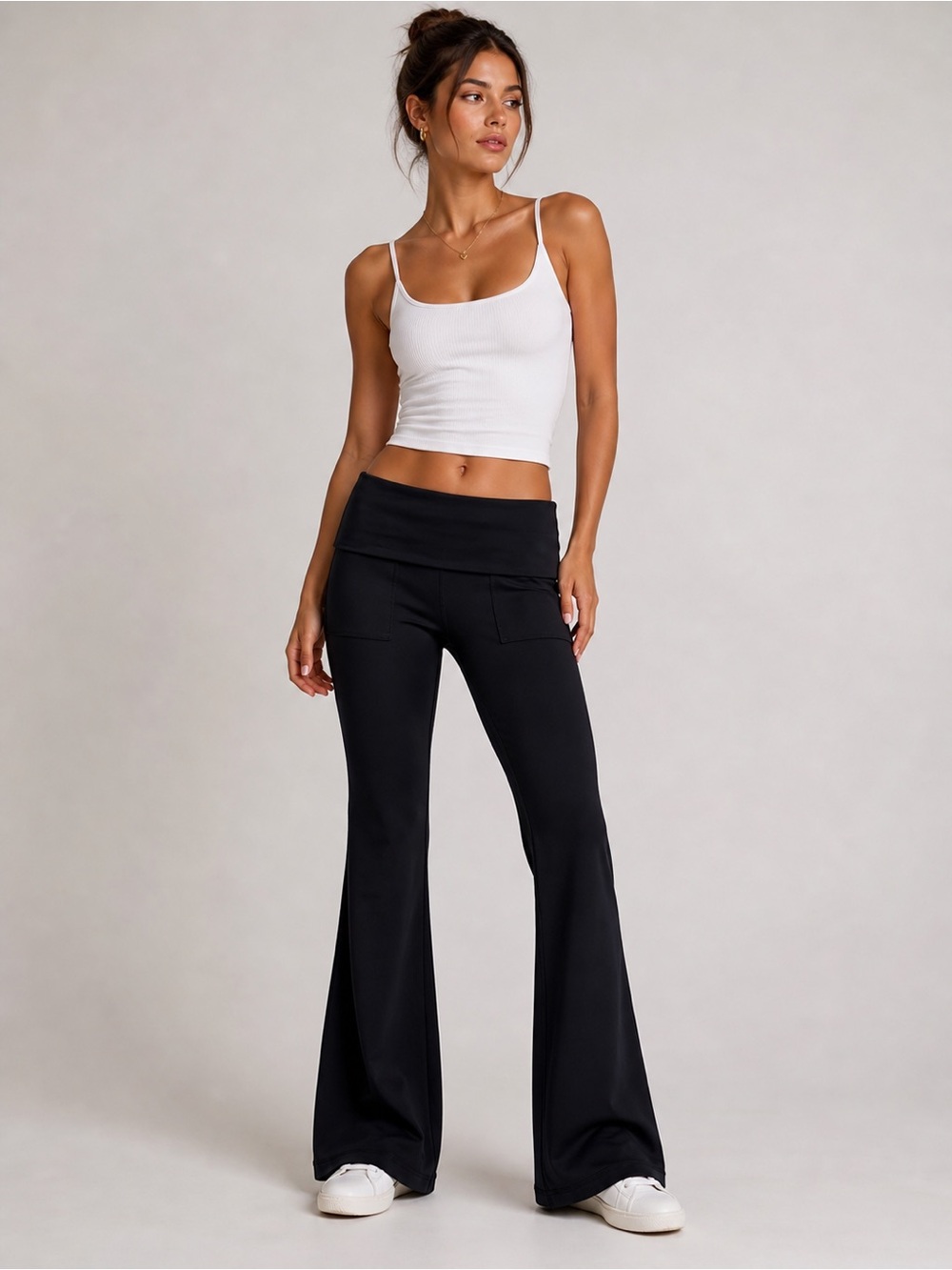 Aerie OFFLINE Foldover Flare Pants Black Pockets Yoga Y2K Lounge Athleisure